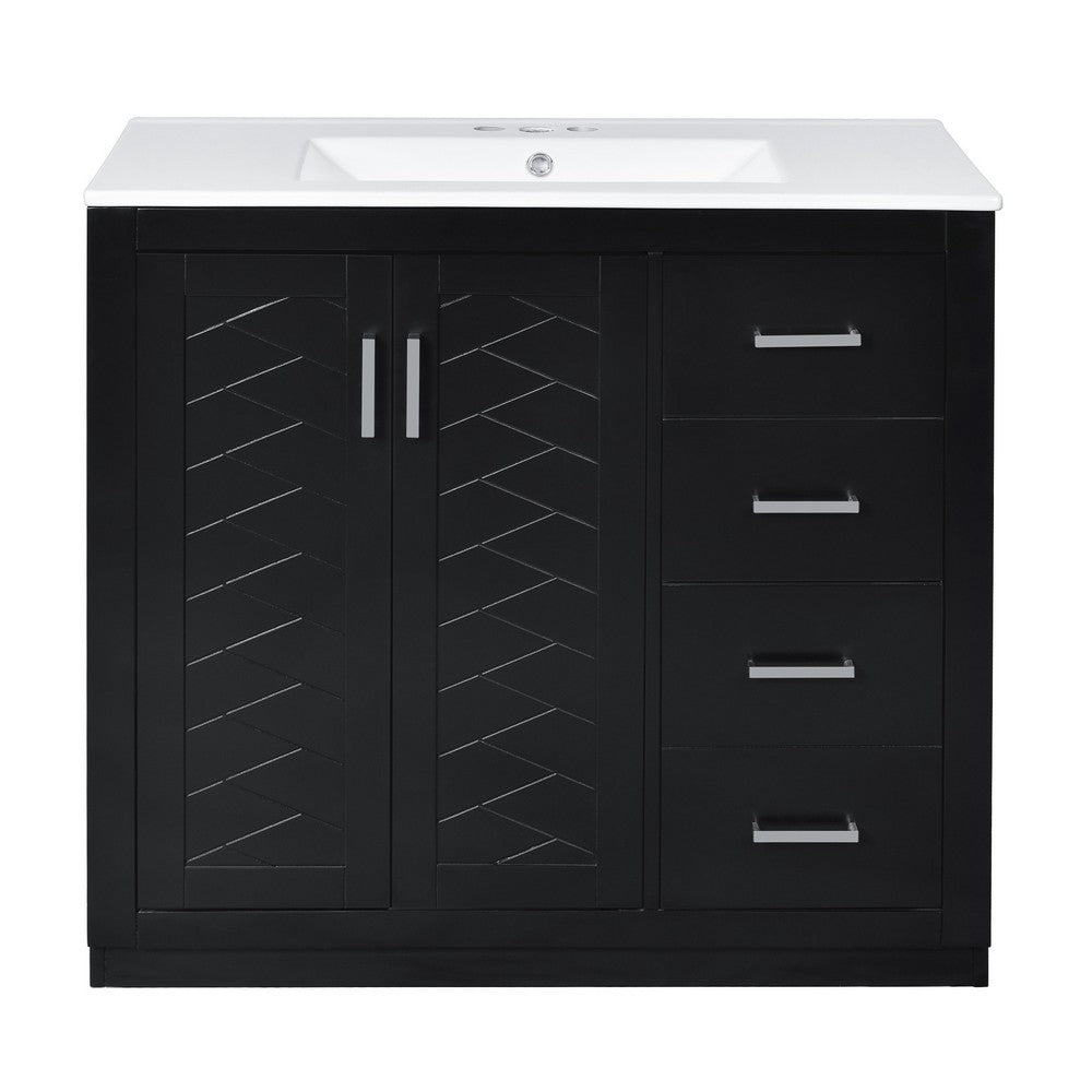 Swany Bathroom Cabinet with Ceramic Sink, Cabinet, Drawers, Black 36 Inch - BM351244