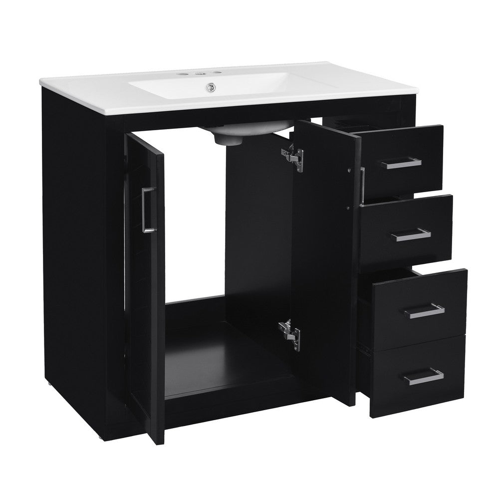 Swany Bathroom Cabinet with Ceramic Sink, Cabinet, Drawers, Black 36 Inch - BM351244