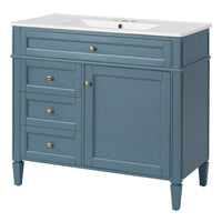 Delma Bathroom Cabinet Vanity with Ceramic Sink, Smart Storage, Muted Indigo - BM351245