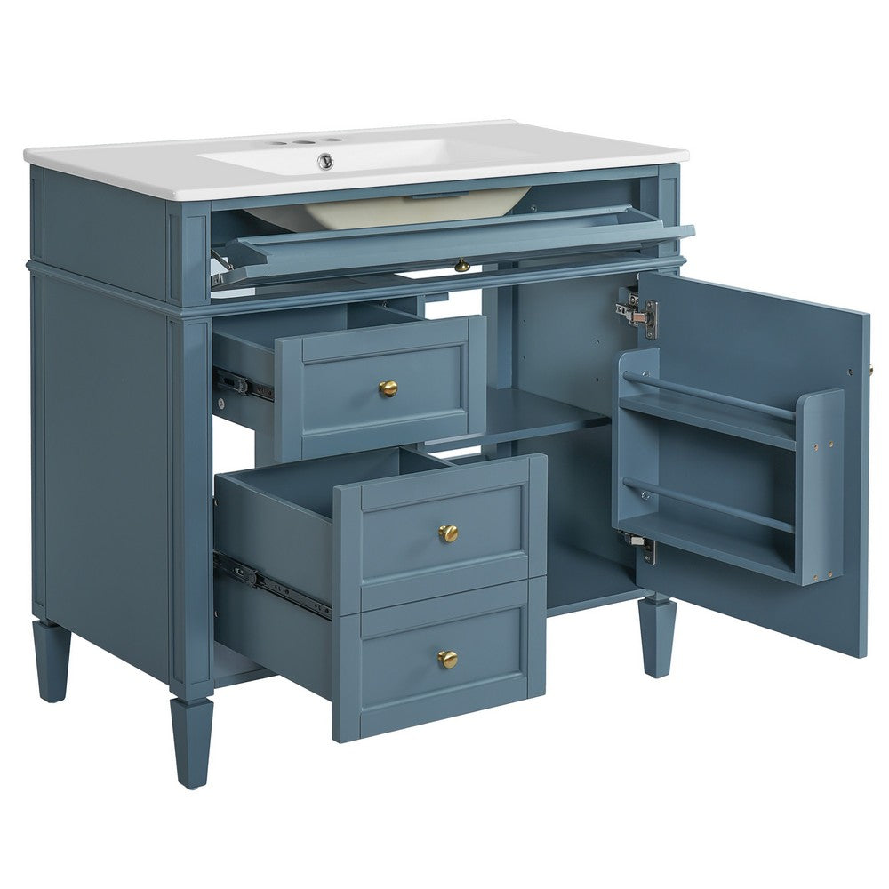 Delma Bathroom Cabinet Vanity with Ceramic Sink, Smart Storage, Muted Indigo - BM351245