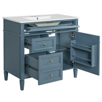 Delma Bathroom Cabinet Vanity with Ceramic Sink, Smart Storage, Muted Indigo - BM351245