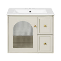 Jacky Wall-Mounted Vanity with Sink, Glass Cabinet Door, Beige Wood 24 Inch - BM351246
