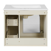 Jacky Wall-Mounted Vanity with Sink, Glass Cabinet Door, Beige Wood 24 Inch - BM351246