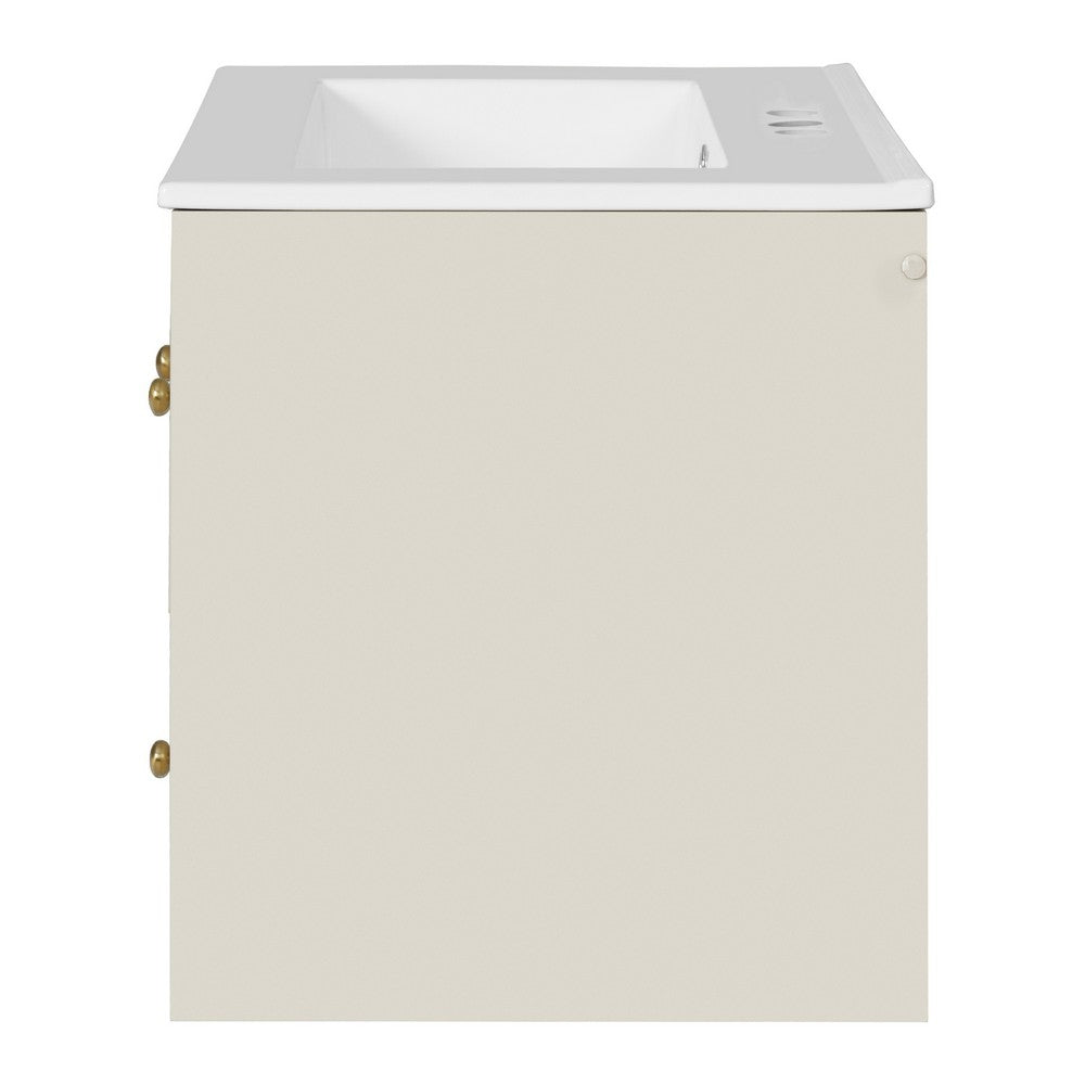 Jacky Wall-Mounted Vanity with Sink, Glass Cabinet Door, Beige Wood 24 Inch - BM351246