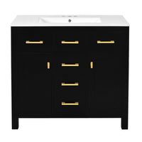 Mindy Bathroom Sink Vanity with Cabinet Doors, Gold, Black Wood 36 Inch - BM351247