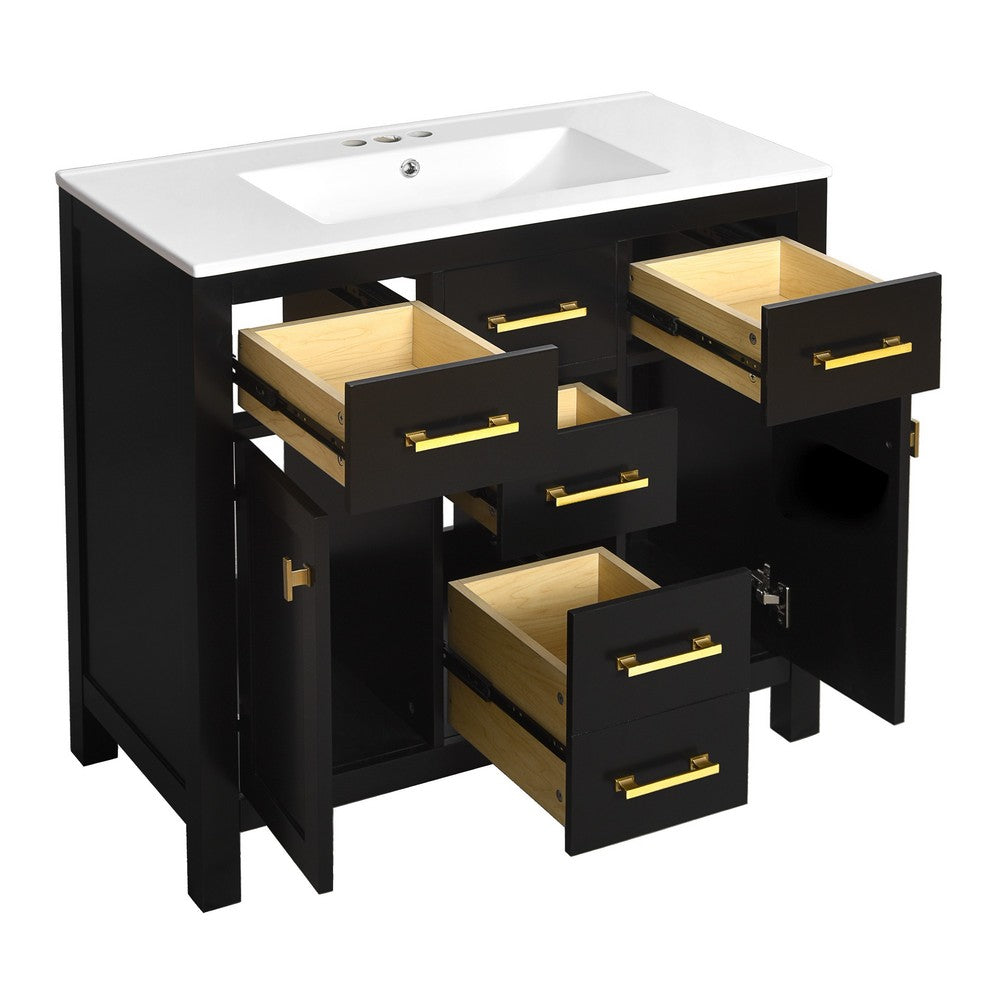 Mindy Bathroom Sink Vanity with Cabinet Doors, Gold, Black Wood 36 Inch - BM351247