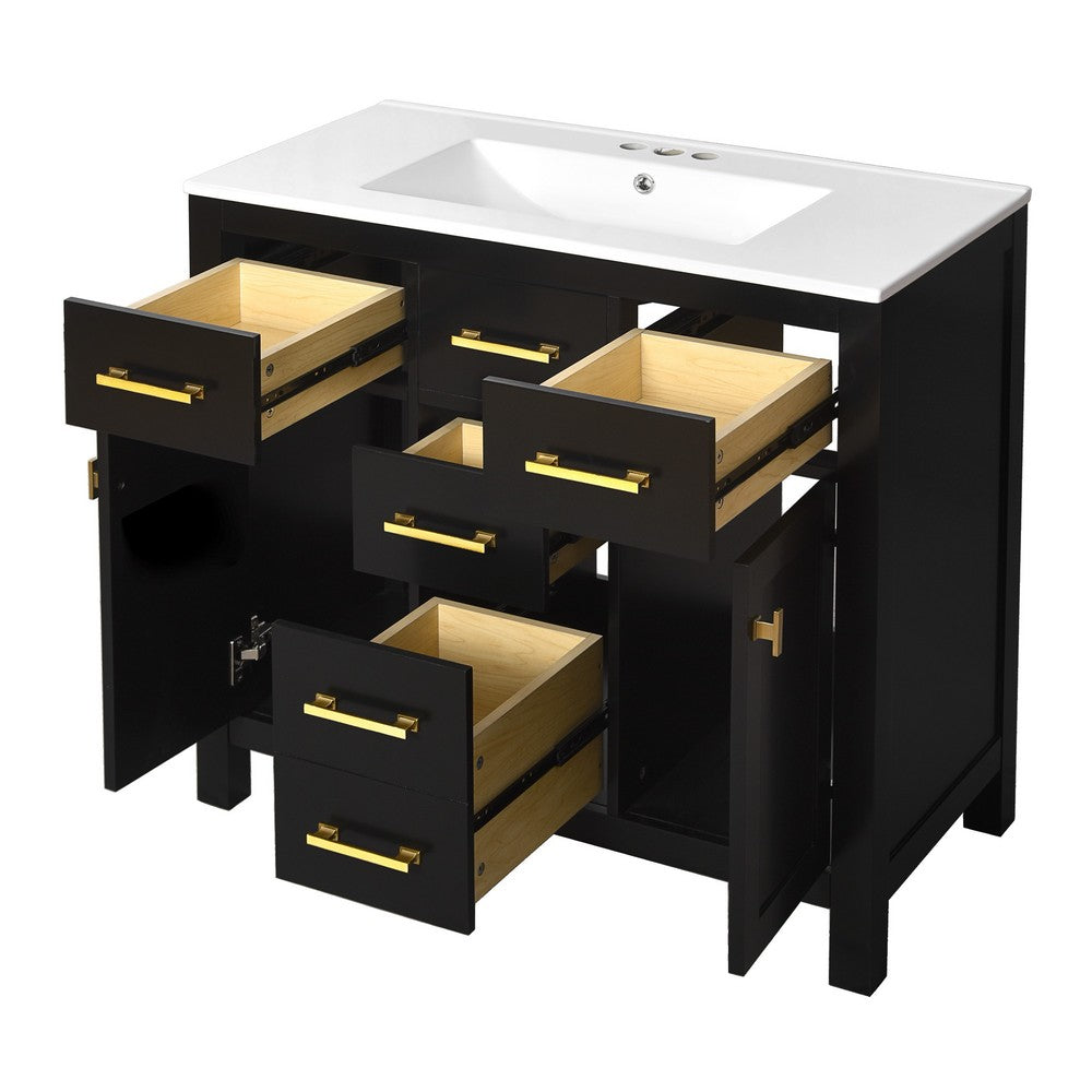 Mindy Bathroom Sink Vanity with Cabinet Doors, Gold, Black Wood 36 Inch - BM351247