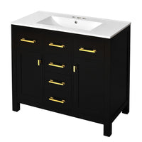 Mindy Bathroom Sink Vanity with Cabinet Doors, Gold, Black Wood 36 Inch - BM351247