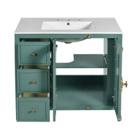 Dandy Bathroom Vanity with Glass Cabinet Doors, 3 Drawers, Green 36 Inch - BM351248