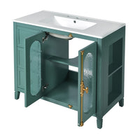 Dandy Bathroom Vanity with Glass Cabinet Doors, 3 Drawers, Green 36 Inch - BM351248