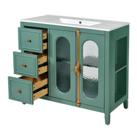 Dandy Bathroom Vanity with Glass Cabinet Doors, 3 Drawers, Green 36 Inch - BM351248