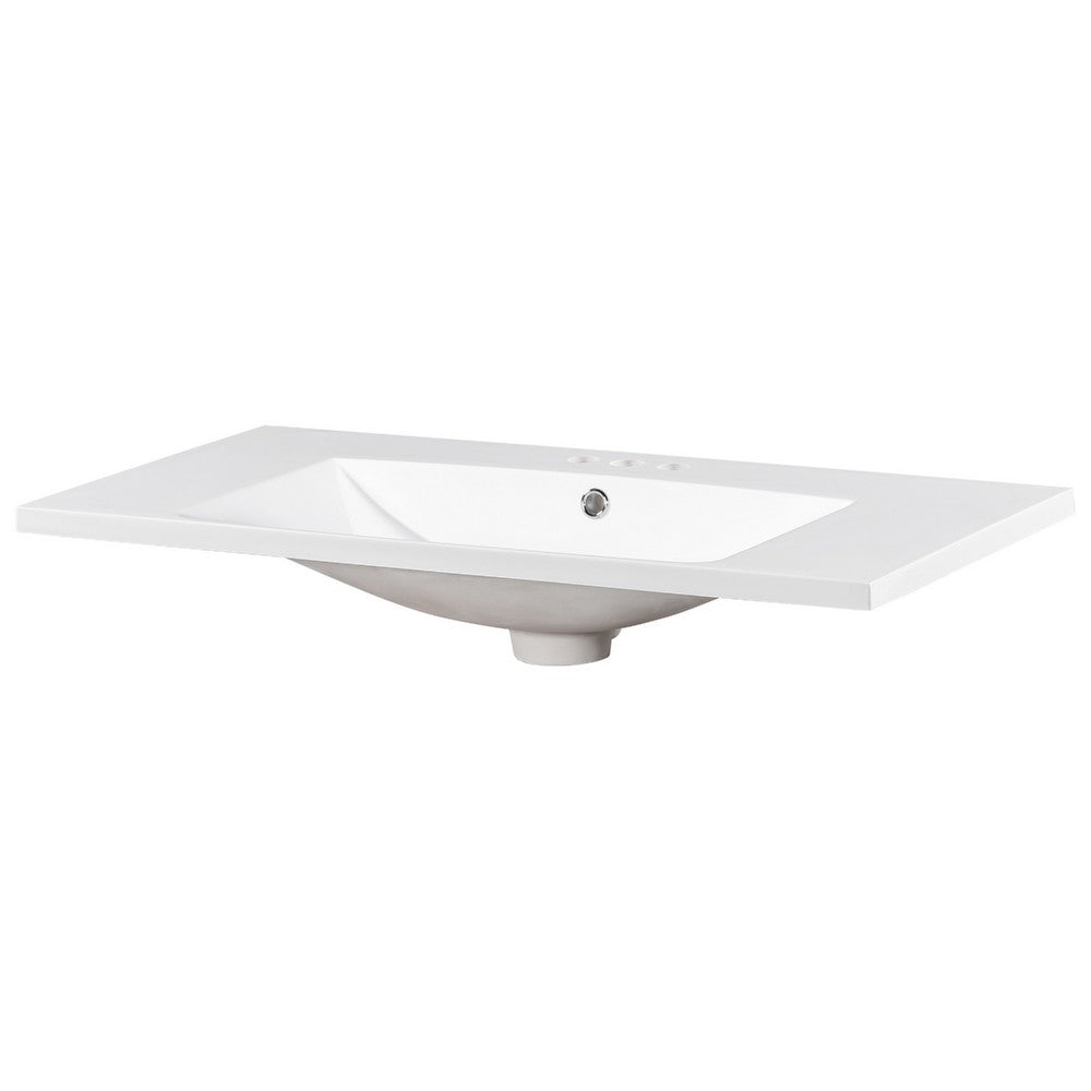 Suzy Sink Top with Basin, Faucet Holes for Vanity Counter, White 36 Inch - BM351249