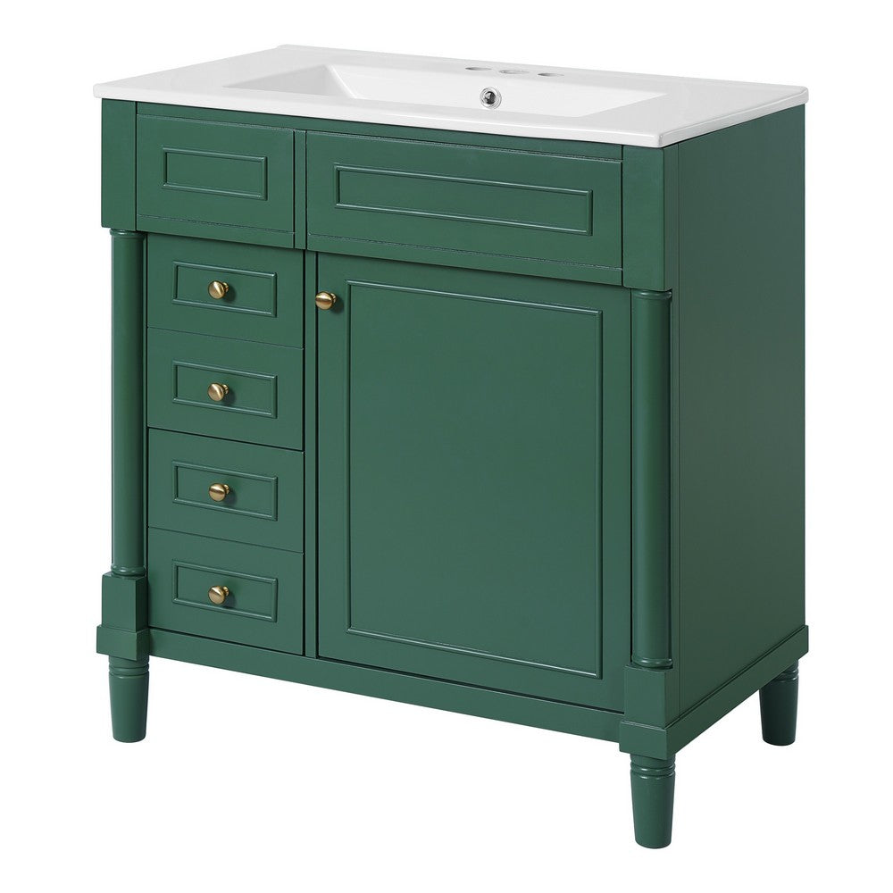 Xyra Freestanding Sink and Cabinet Vanity, Emerald Green Wood 30 Inch - BM351250