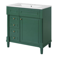 Xyra Freestanding Sink and Cabinet Vanity, Emerald Green Wood 30 Inch - BM351250