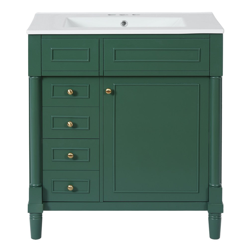 Xyra Freestanding Sink and Cabinet Vanity, Emerald Green Wood 30 Inch - BM351250