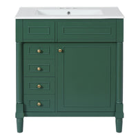 Xyra Freestanding Sink and Cabinet Vanity, Emerald Green Wood 30 Inch - BM351250