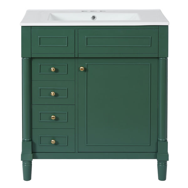 Xyra Freestanding Sink and Cabinet Vanity, Emerald Green Wood 30 Inch - BM351250