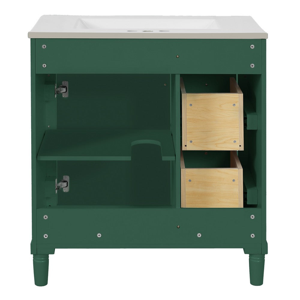 Xyra Freestanding Sink and Cabinet Vanity, Emerald Green Wood 30 Inch - BM351250