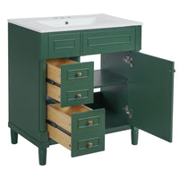 Xyra Freestanding Sink and Cabinet Vanity, Emerald Green Wood 30 Inch - BM351250