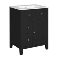 Ryla Bathroom Ceramic Basin Vanity, 2 Drawers, 1 Cabinet Door, Black 24 Inch - BM351251