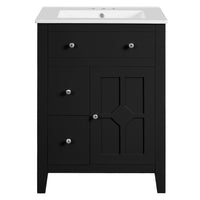 Ryla Bathroom Ceramic Basin Vanity, 2 Drawers, 1 Cabinet Door, Black 24 Inch - BM351251