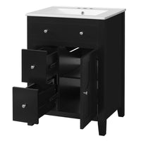 Ryla Bathroom Ceramic Basin Vanity, 2 Drawers, 1 Cabinet Door, Black 24 Inch - BM351251