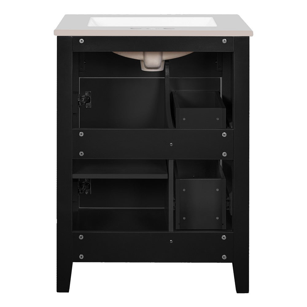 Ryla Bathroom Ceramic Basin Vanity, 2 Drawers, 1 Cabinet Door, Black 24 Inch - BM351251