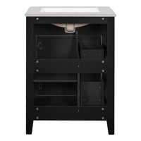 Ryla Bathroom Ceramic Basin Vanity, 2 Drawers, 1 Cabinet Door, Black 24 Inch - BM351251