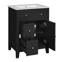 Ryla Bathroom Ceramic Basin Vanity, 2 Drawers, 1 Cabinet Door, Black 24 Inch - BM351251