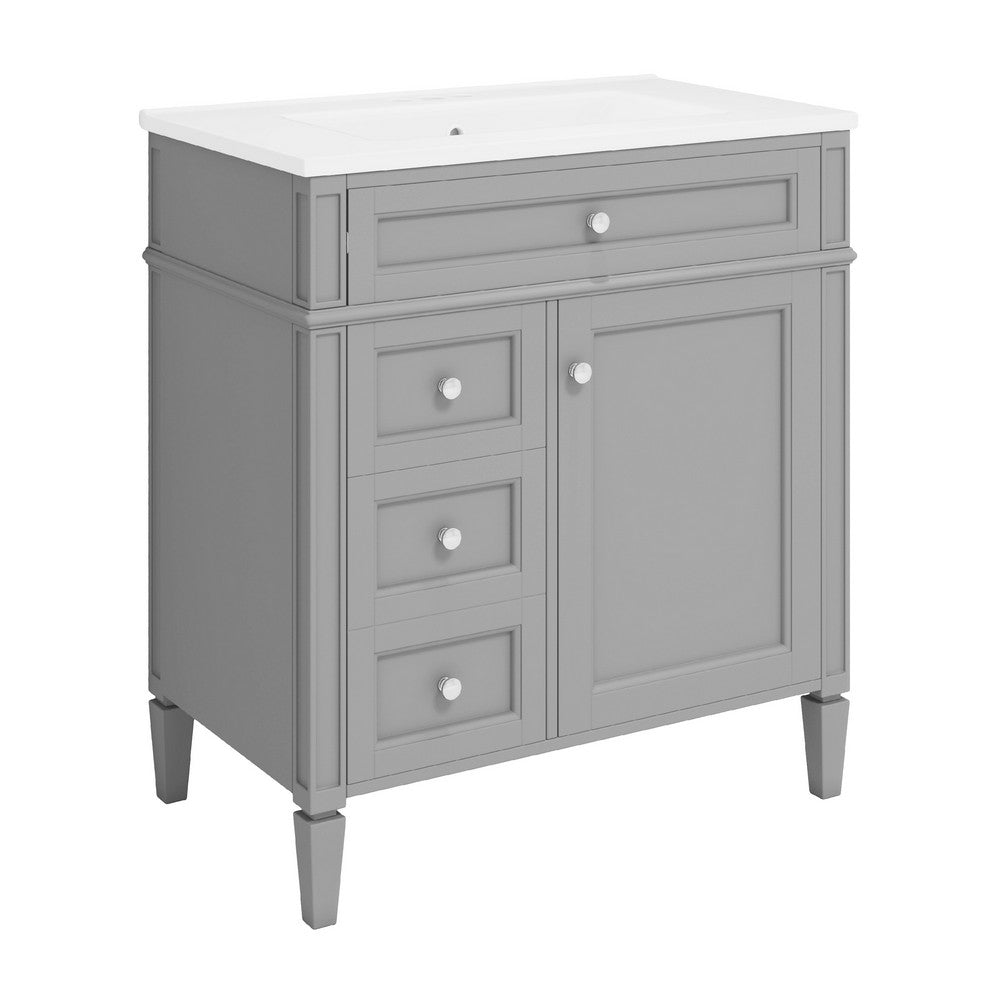 Asher Bathroom Vanity, Built In Ceramic Sink, Smart Storage, Gray 30 Inch - BM351253