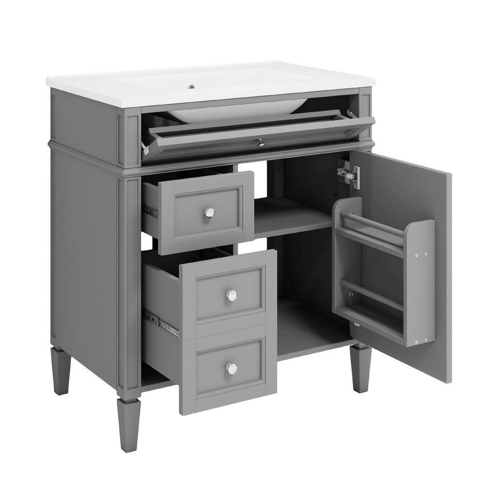 Asher Bathroom Vanity, Built In Ceramic Sink, Smart Storage, Gray 30 Inch - BM351253