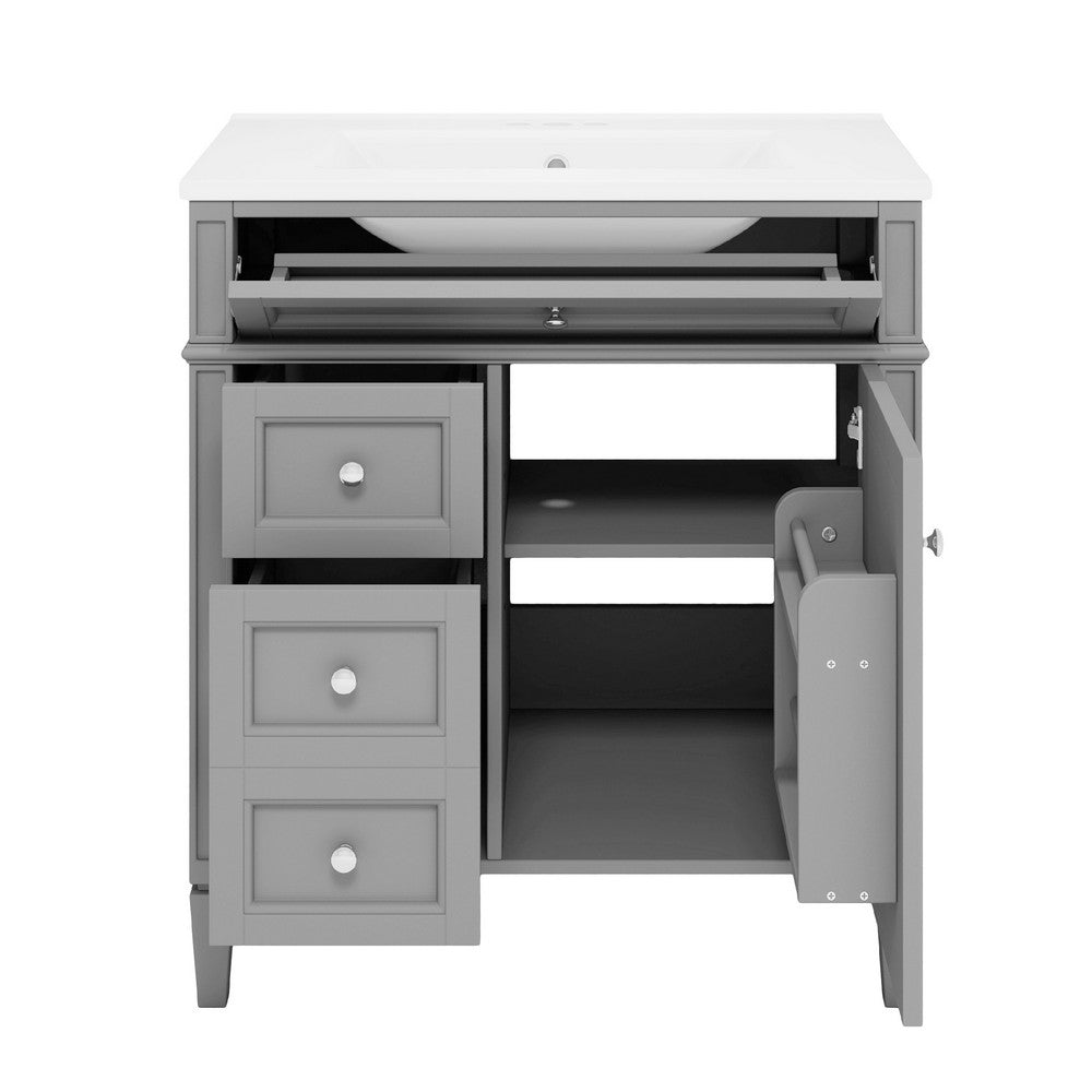 Asher Bathroom Vanity, Built In Ceramic Sink, Smart Storage, Gray 30 Inch - BM351253