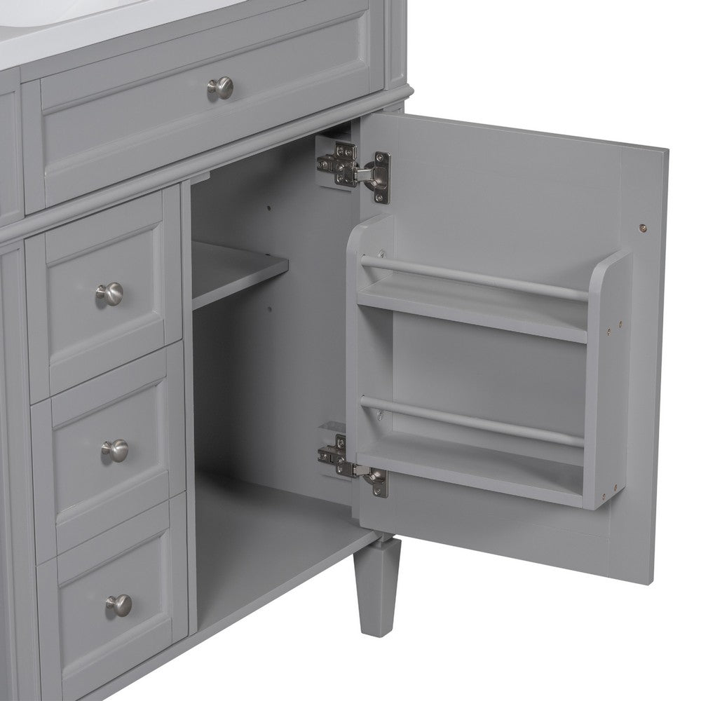 Asher Bathroom Vanity, Built In Ceramic Sink, Smart Storage, Gray 30 Inch - BM351253