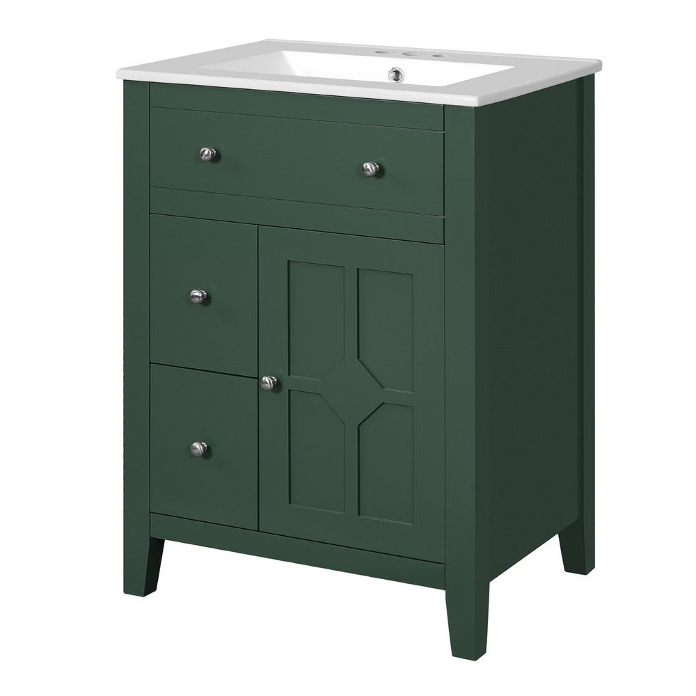 Ryla Bathroom Vanity with Ceramic Basin, 2 Drawers, 1 Door, Green 24 Inch - BM351255