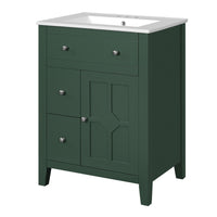 Ryla Bathroom Vanity with Ceramic Basin, 2 Drawers, 1 Door, Green 24 Inch - BM351255