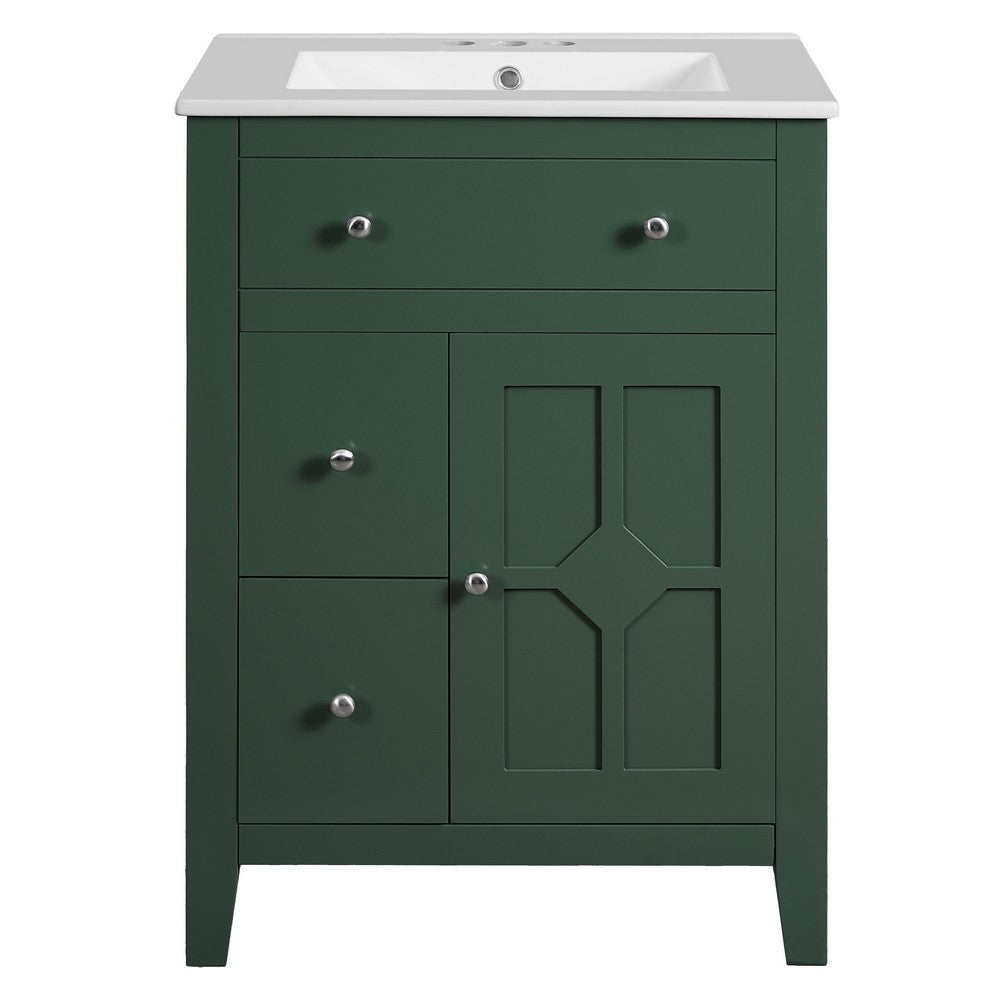 Ryla Bathroom Vanity with Ceramic Basin, 2 Drawers, 1 Door, Green 24 Inch - BM351255