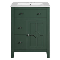 Ryla Bathroom Vanity with Ceramic Basin, 2 Drawers, 1 Door, Green 24 Inch - BM351255