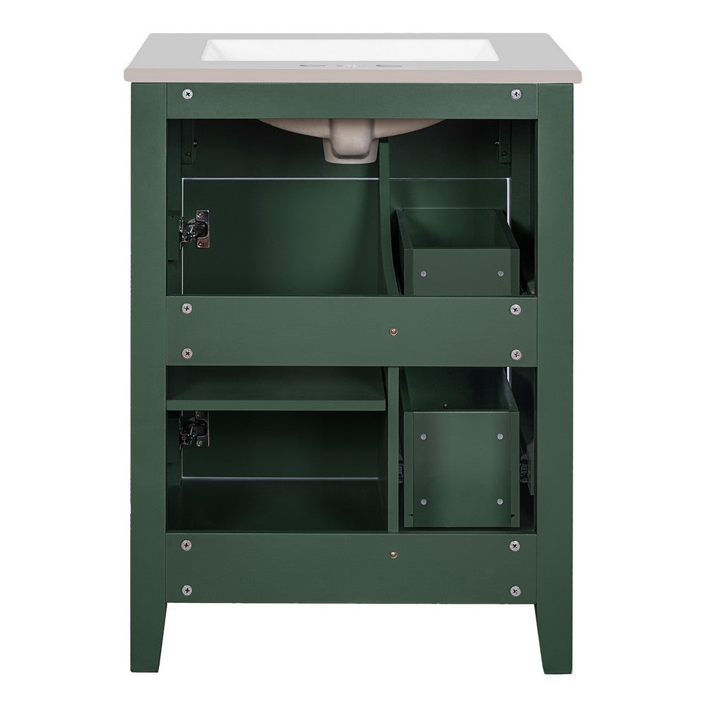Ryla Bathroom Vanity with Ceramic Basin, 2 Drawers, 1 Door, Green 24 Inch - BM351255