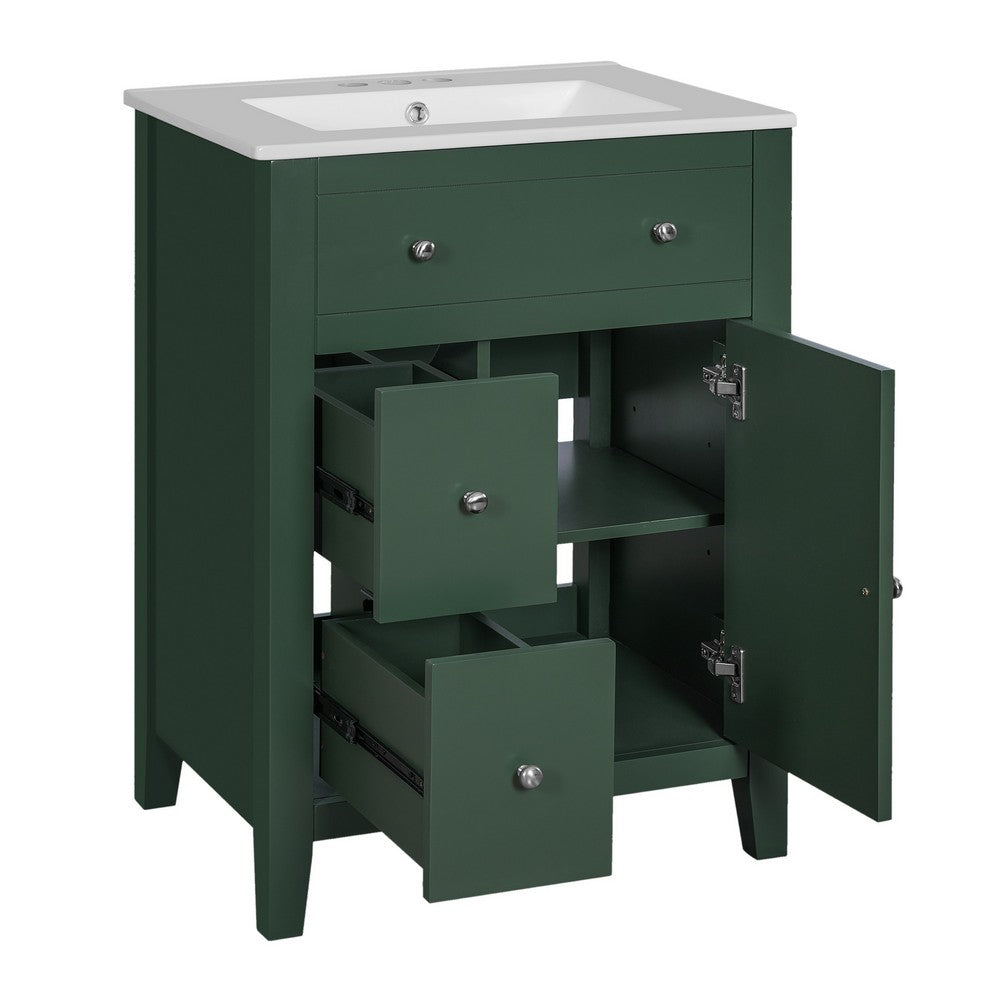 Ryla Bathroom Vanity with Ceramic Basin, 2 Drawers, 1 Door, Green 24 Inch - BM351255