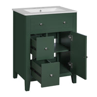 Ryla Bathroom Vanity with Ceramic Basin, 2 Drawers, 1 Door, Green 24 Inch - BM351255