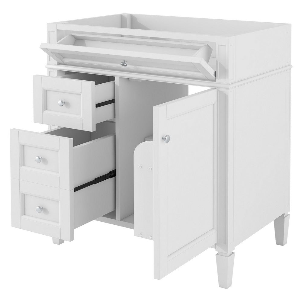 Zake Bathroom Vanity Cabinet with Tip-Out Drawers, White Wood 29 Inch - BM351256