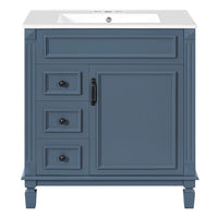 Castor Bathroom Vanity with Ceramic Sink, Drawers and Shelf, Blue 30 Inch - BM351257