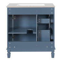 Castor Bathroom Vanity with Ceramic Sink, Drawers and Shelf, Blue 30 Inch - BM351257