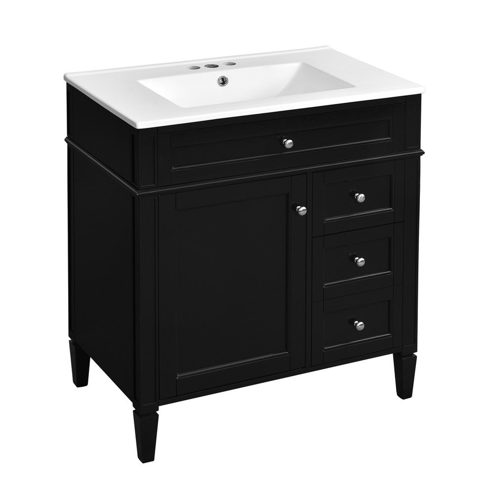 Roze Bathroom Vanity Cabinet with Ceramic Sink, 3 Drawer Black Wood 30 Inch - BM351258