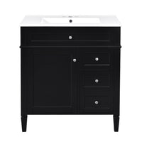 Roze Bathroom Vanity Cabinet with Ceramic Sink, 3 Drawer Black Wood 30 Inch - BM351258