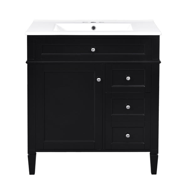 Roze Bathroom Vanity Cabinet with Ceramic Sink, 3 Drawer Black Wood 30 Inch - BM351258