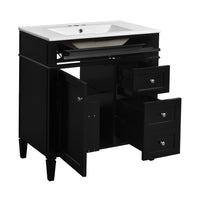 Roze Bathroom Vanity Cabinet with Ceramic Sink, 3 Drawer Black Wood 30 Inch - BM351258
