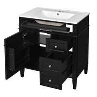 Roze Bathroom Vanity Cabinet with Ceramic Sink, 3 Drawer Black Wood 30 Inch - BM351258