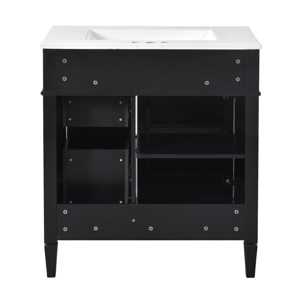 Roze Bathroom Vanity Cabinet with Ceramic Sink, 3 Drawer Black Wood 30 Inch - BM351258
