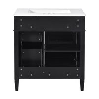 Roze Bathroom Vanity Cabinet with Ceramic Sink, 3 Drawer Black Wood 30 Inch - BM351258